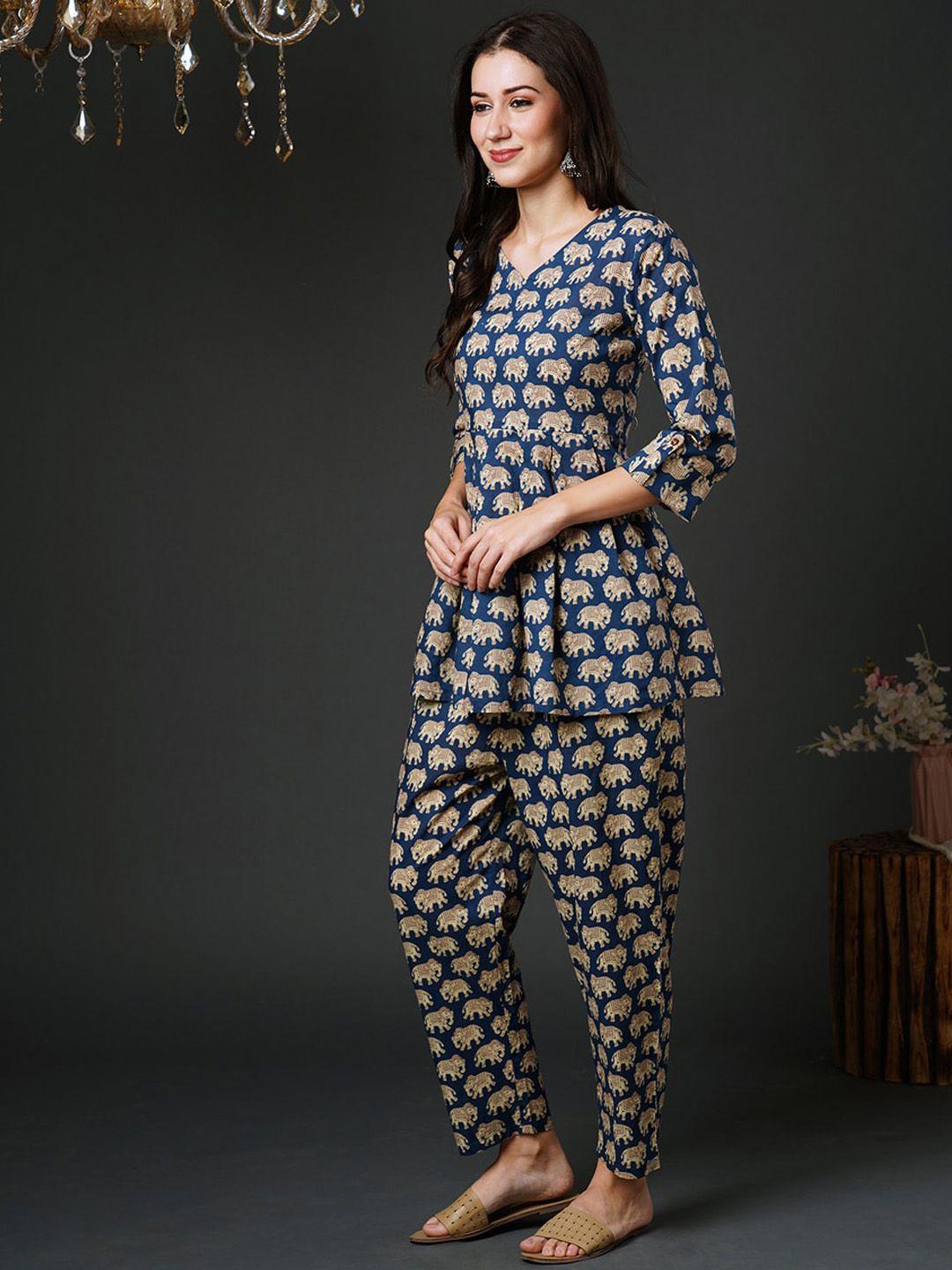 indo era ethnic motifs printed pure cotton tunic & trousers