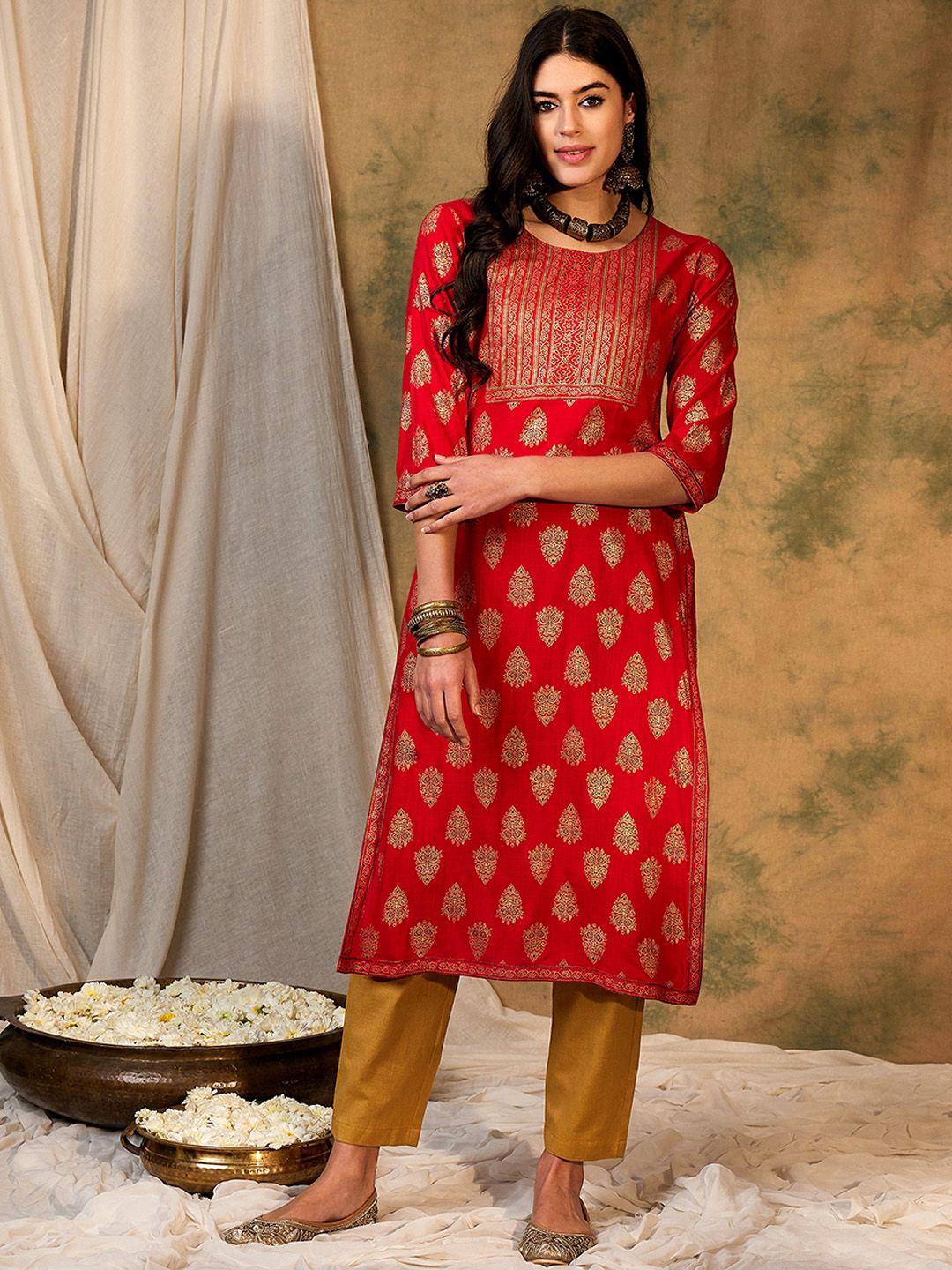 indo era ethnic motifs printed round neck kurta