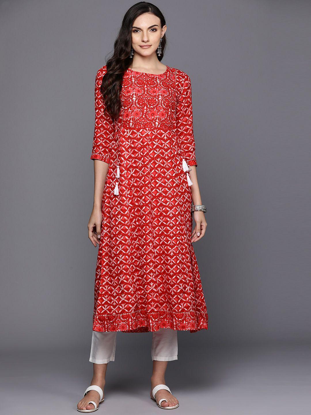 indo era ethnic motifs printed sequinned detail a-line kurta