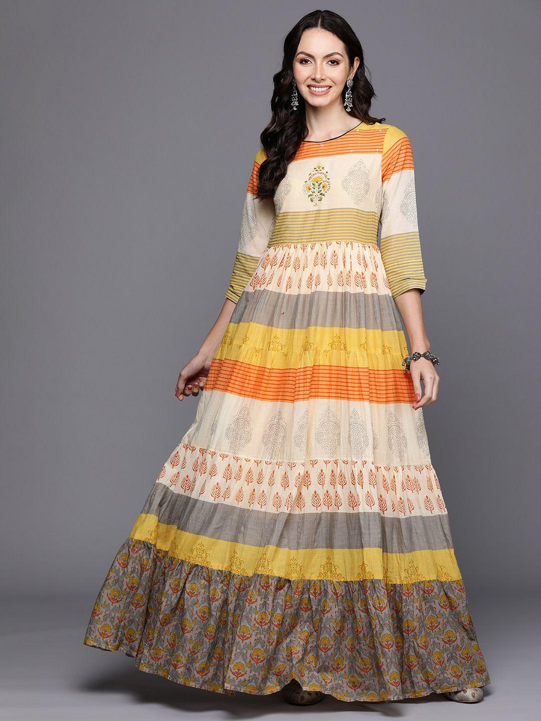 indo era ethnic motifs printed tiered maxi dress with embroidered detail