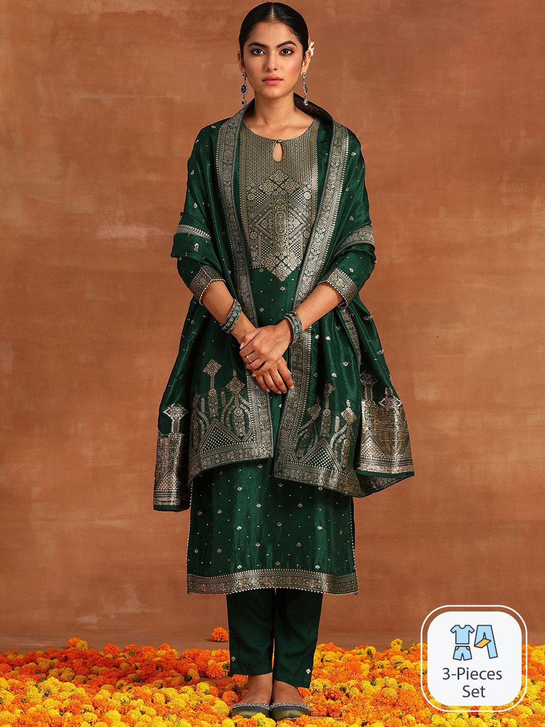 indo era ethnic motifs woven designed sequinned detailed kurta & trousers with dupatta