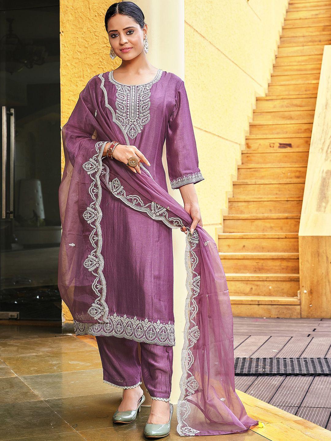 indo era ethnic motifs yoke design panelled sequinned kurta with trousers & with dupatta