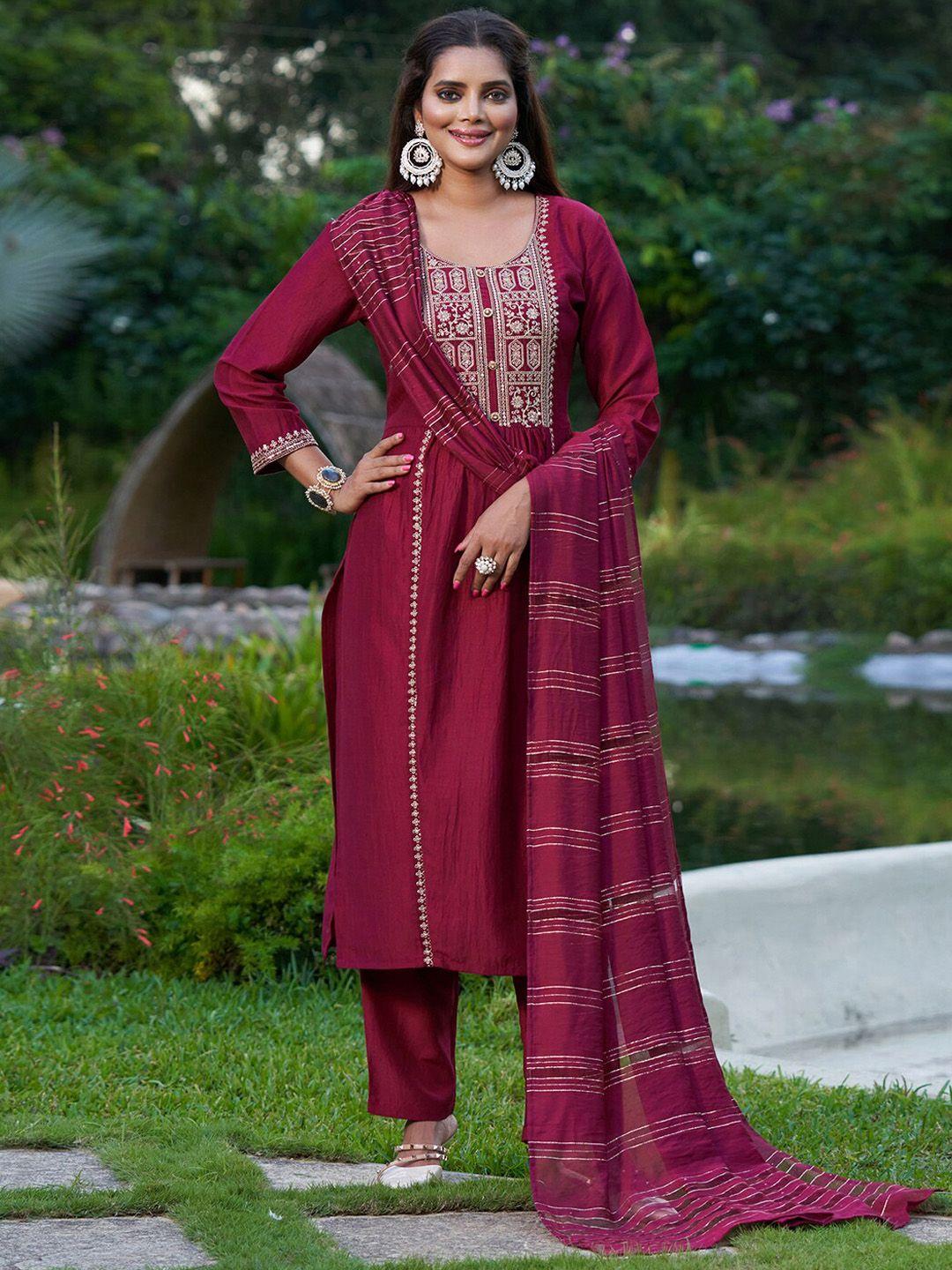 indo era ethnic motifs yoke design thread work kurta with trousers & dupatta