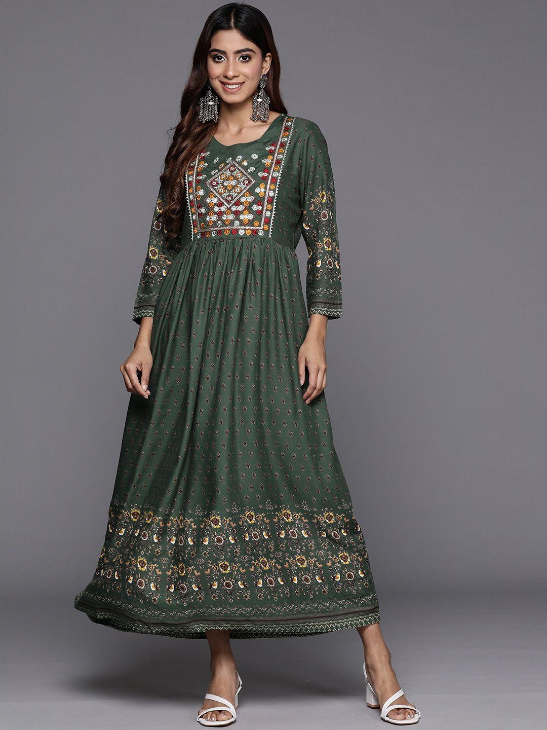 indo era floral embroidered a-line maxi ethnic dress