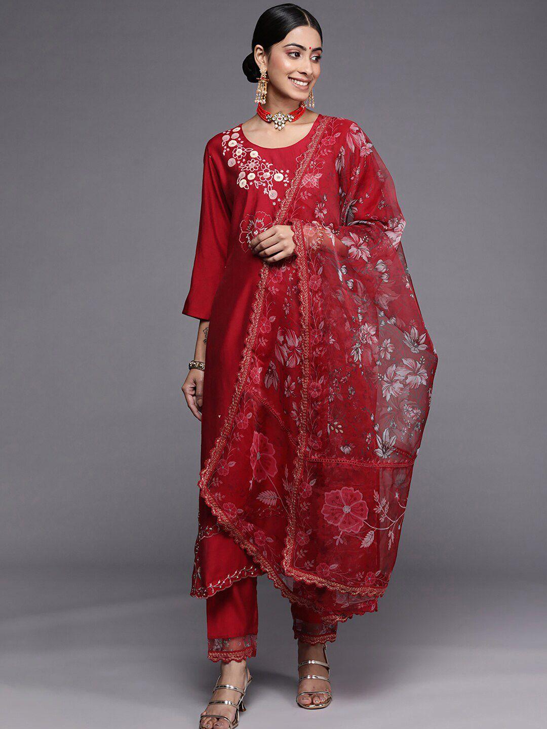 indo era floral embroidered beads and stones kurta with trousers & dupatta