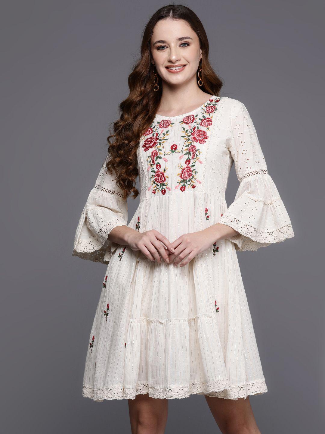 indo era floral embroidered bell sleeves a-line dress