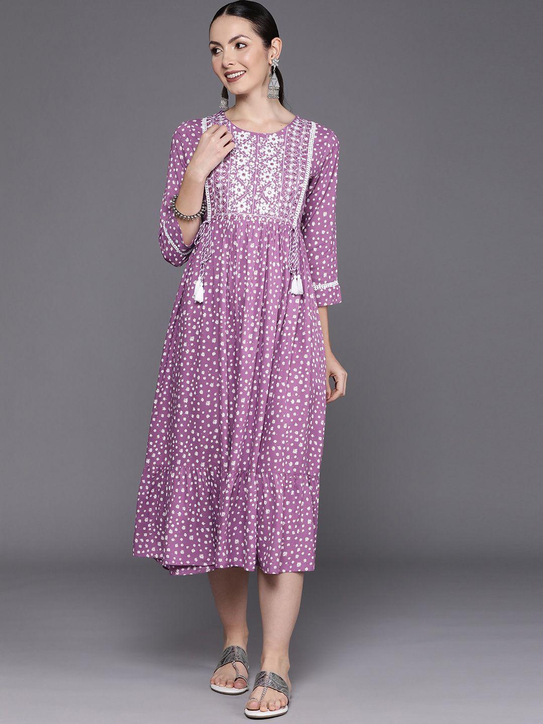 indo era floral embroidered embellished a-line midi ethnic dress