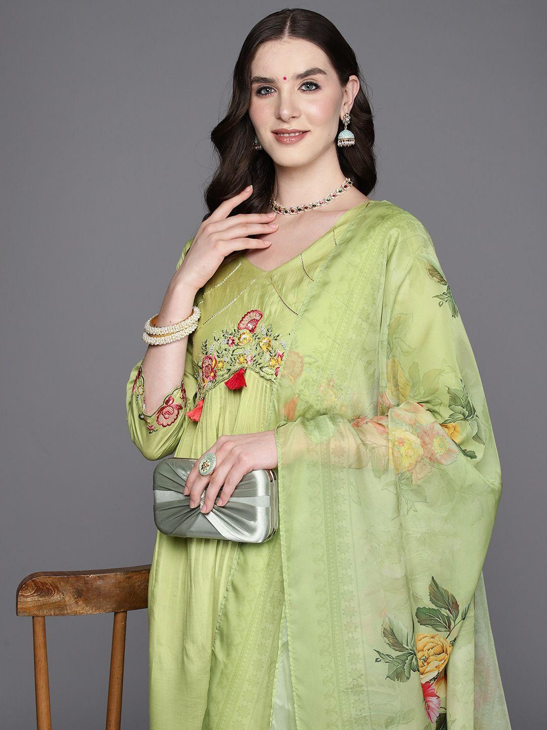 indo era floral embroidered empire sequinned kurta with trousers & dupatta