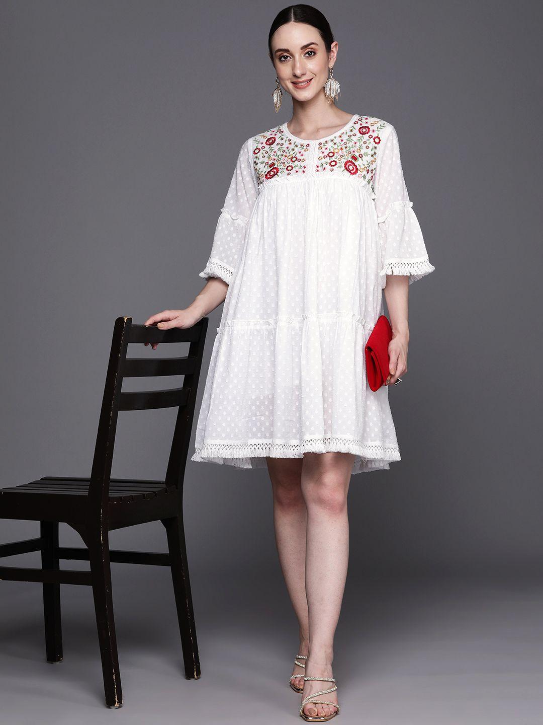 indo era floral embroidered flared sleeves a-line ethnic dress