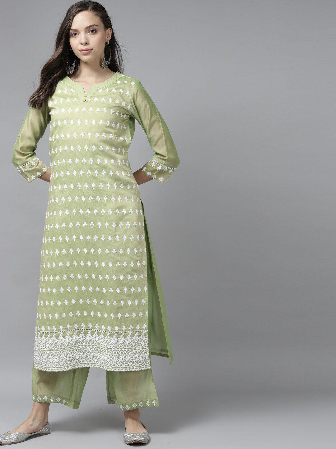 indo era floral embroidered kurta with palazzos