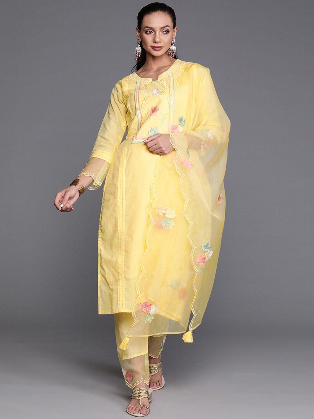 indo era floral embroidered kurta with trousers & dupatta