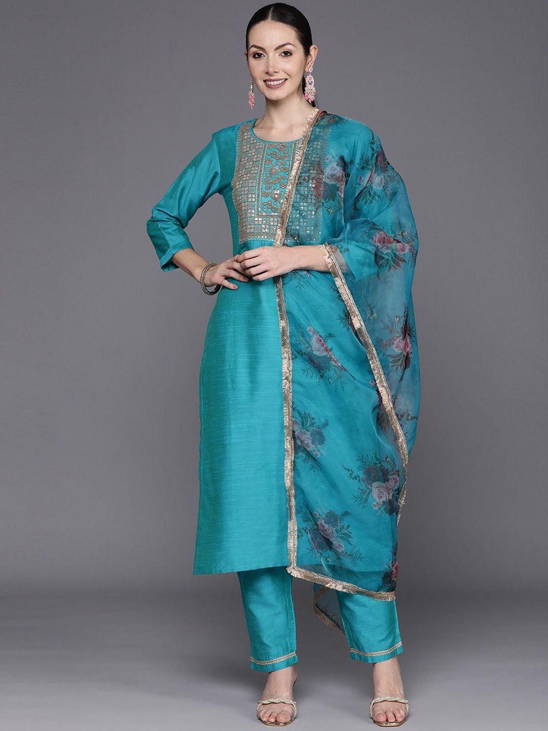 indo era floral embroidered regular kurta with trousers & with dupatta