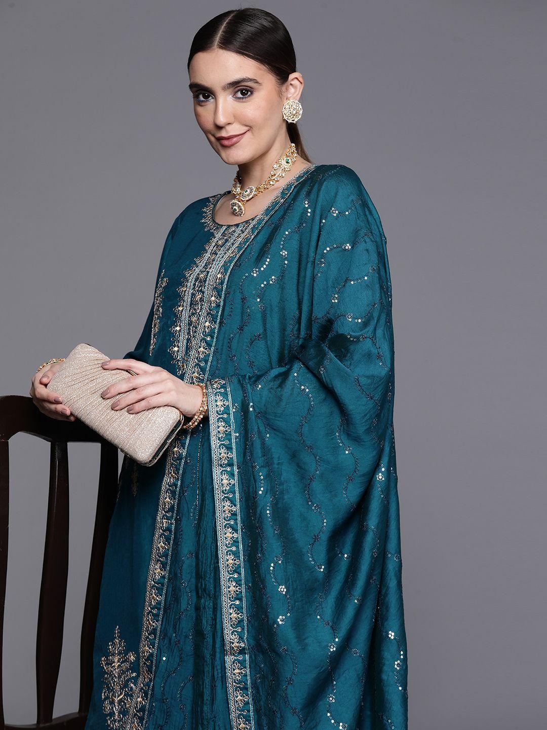 indo era floral embroidered regular sequinned kurta with trousers & with dupatta