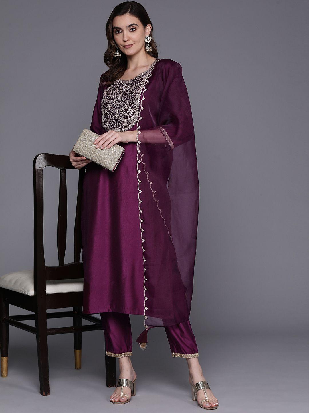 indo era floral embroidered regular sequinned liva kurta with trousers & dupatta