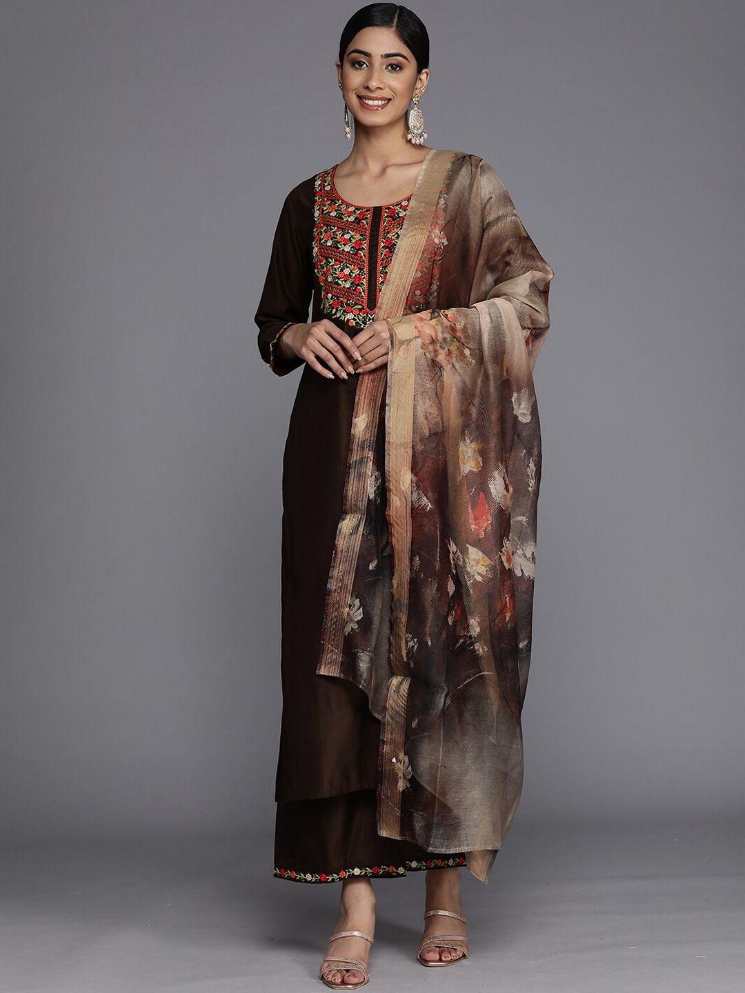indo era floral embroidered sequinned kurta with palazzos & dupatta