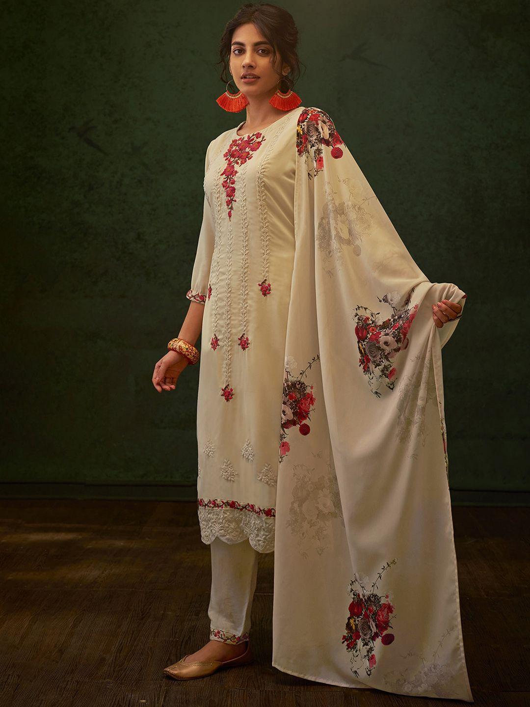 indo era floral embroidered thread work regular kurta with trousers & dupatta