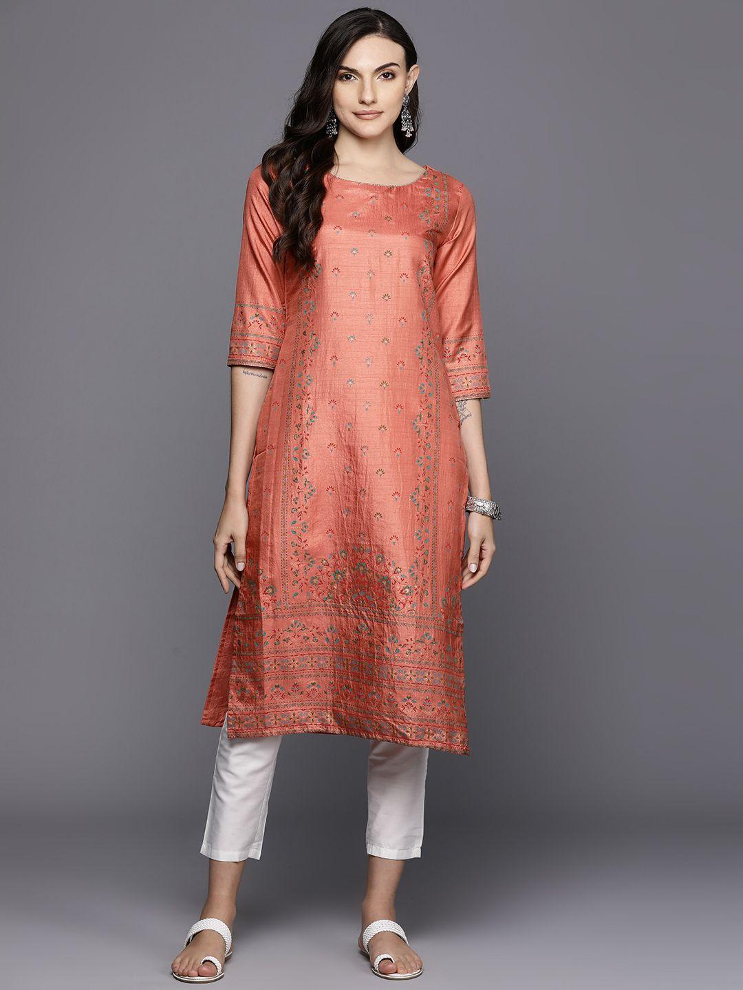 indo era floral foil printed kurta