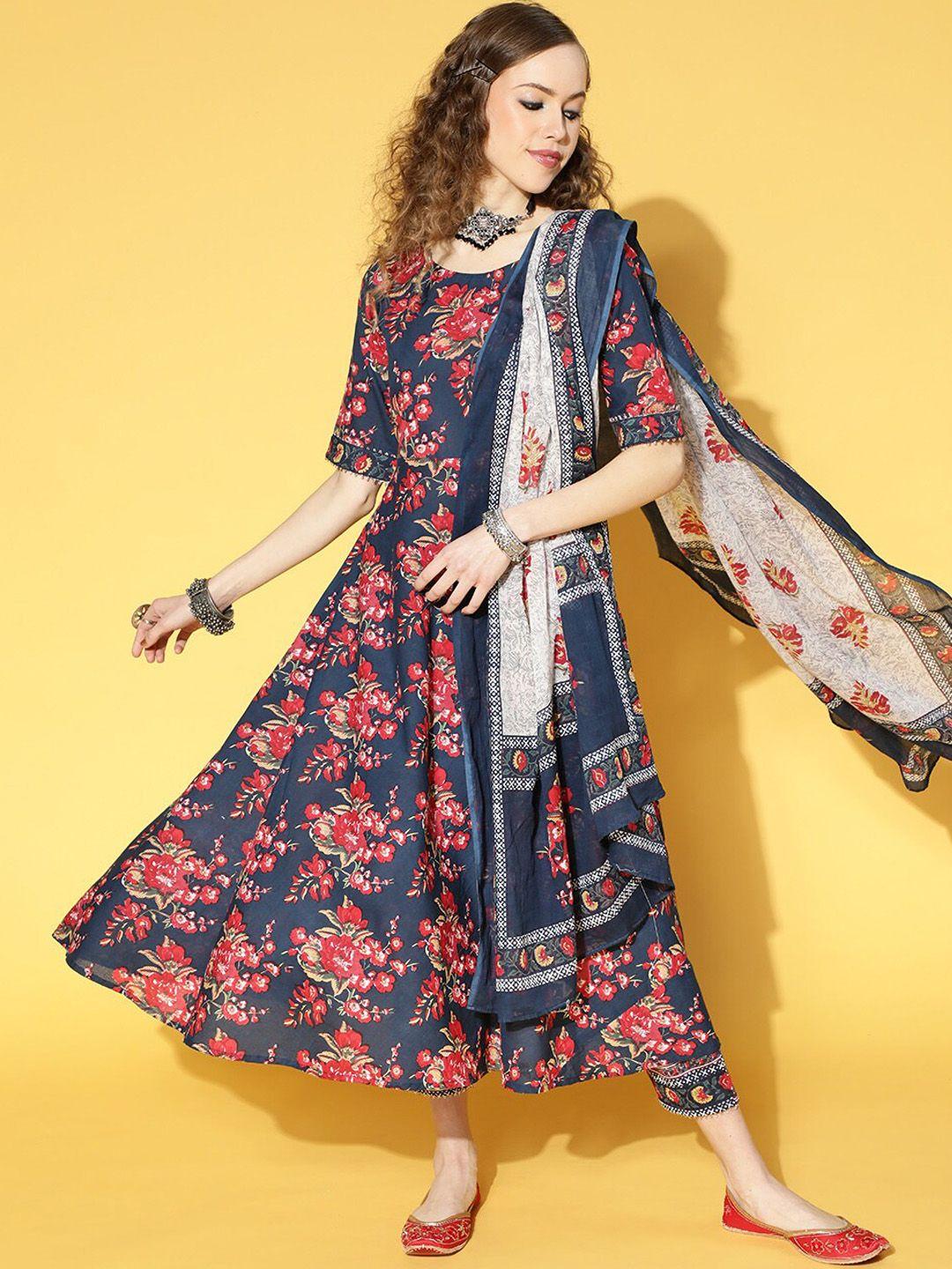 indo era floral printed kurta with trousers & with dupatta