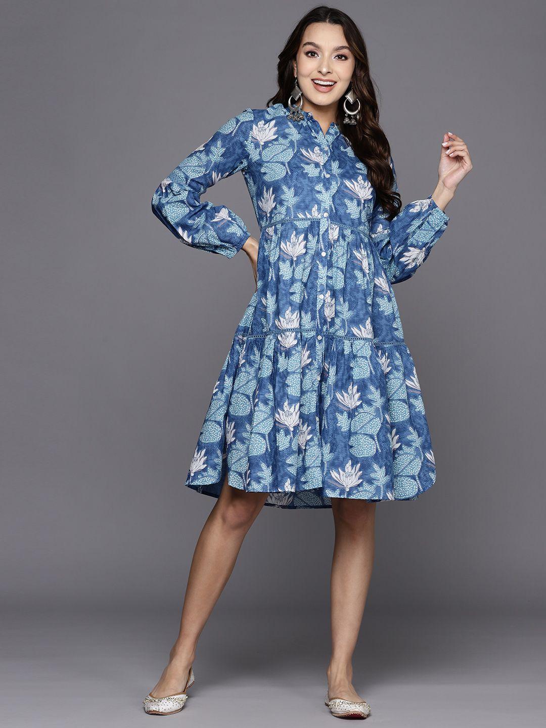 indo era floral printed puff sleeves ethnic dress