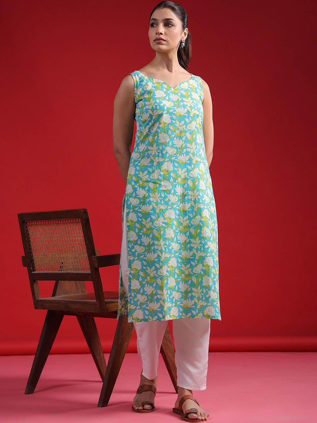 indo era floral printed pure cotton straight kurta