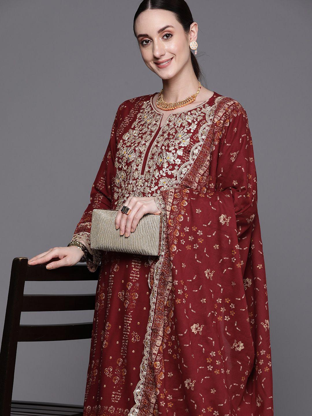 indo era floral printed regular sequinned kurta with sharara & dupatta