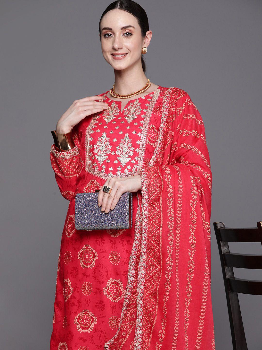 indo era floral printed regular sequinned kurta with sharara & dupatta