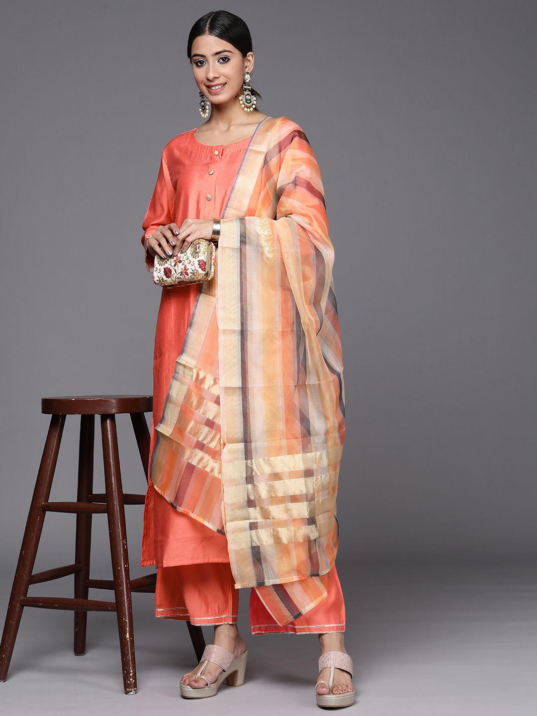 indo era floral printed sequinned pure cotton kurta with palazzos & with dupatta