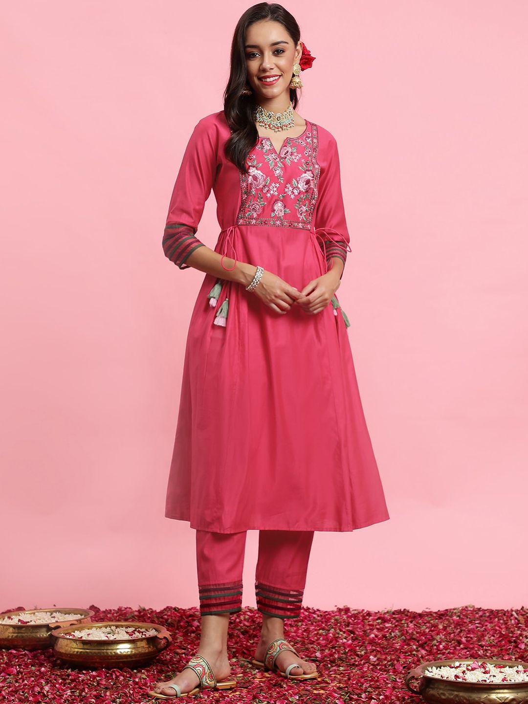 indo era floral yoke design empire kurta with trouser