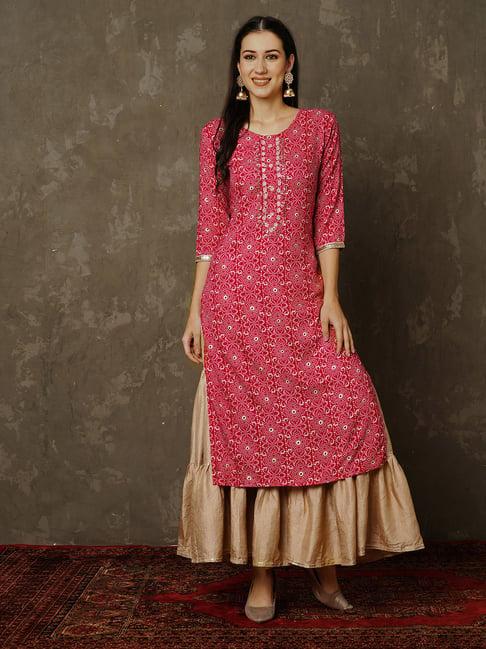 indo era fuchsia embroidered straight kurta