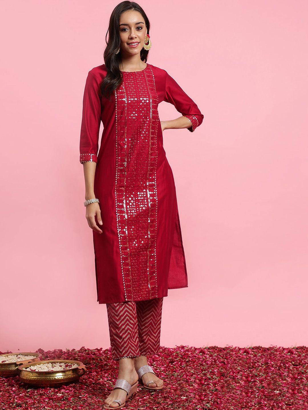 indo era geometric embroidered sequinned straight kurta & trouser with dupatta