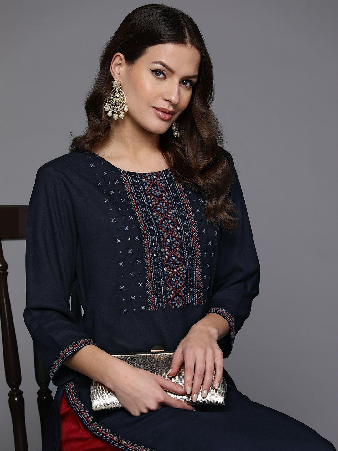 indo era geometric embroidered thread work kurta