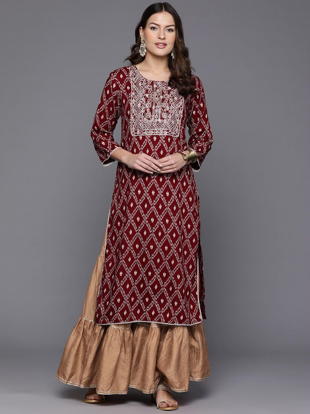 indo era geometric printed mirror work kurta