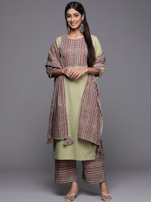 indo era green & maroon kurta palazzo set with dupatta