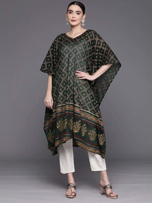 indo era green cotton printed straight kaftan