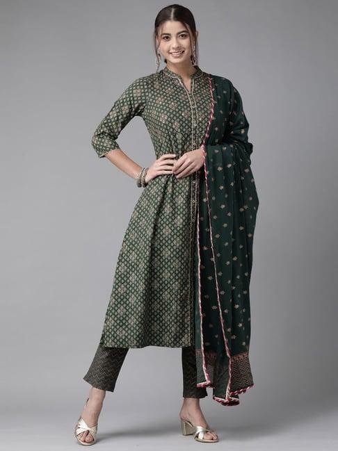 indo era green embellished kurta pant set with dupatta