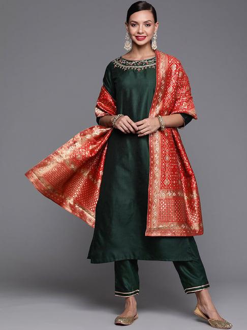 indo era green embellished kurta pant set with dupatta