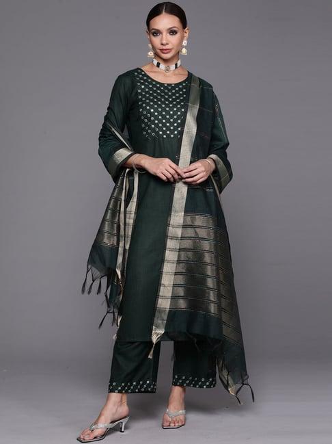 indo era green embroidered kurta palazzo set with dupatta