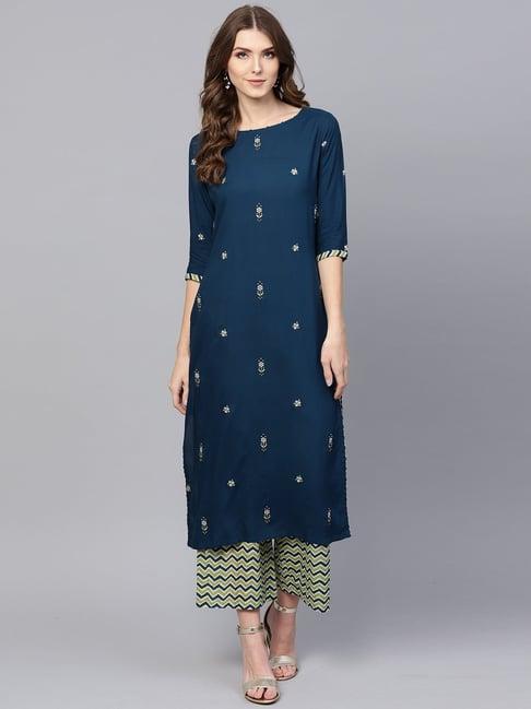 indo era green embroidered kurta palazzo set