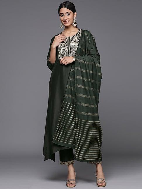indo era green embroidered kurta pant set with dupatta