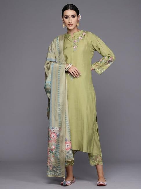 indo era green embroidered kurta pant set with dupatta