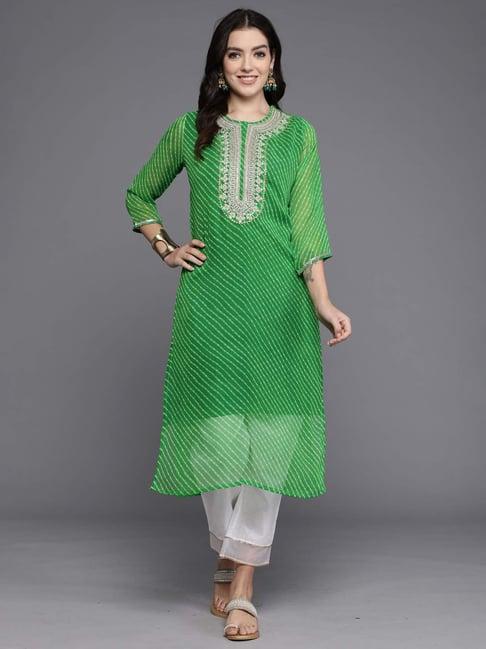 indo era green embroidered straight kurta