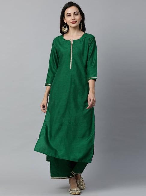 indo era green kurta palazzo set