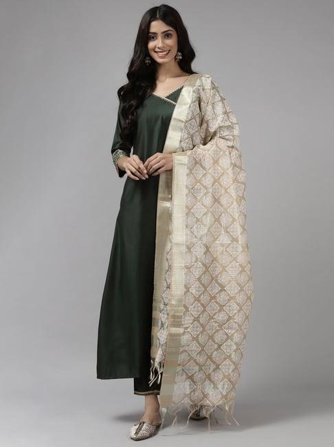 indo era green kurta pant set with dupatta