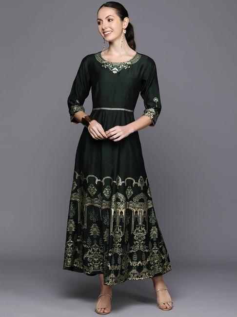 indo era green printed dress