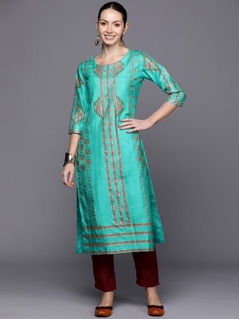 indo era green printed straight kurta