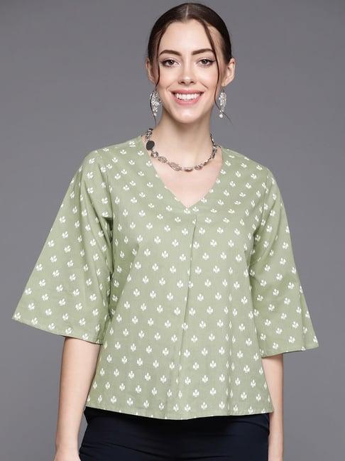 indo era green printed top