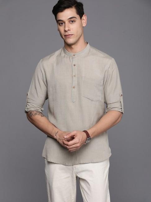 indo era grey cotton regular fit short kurta