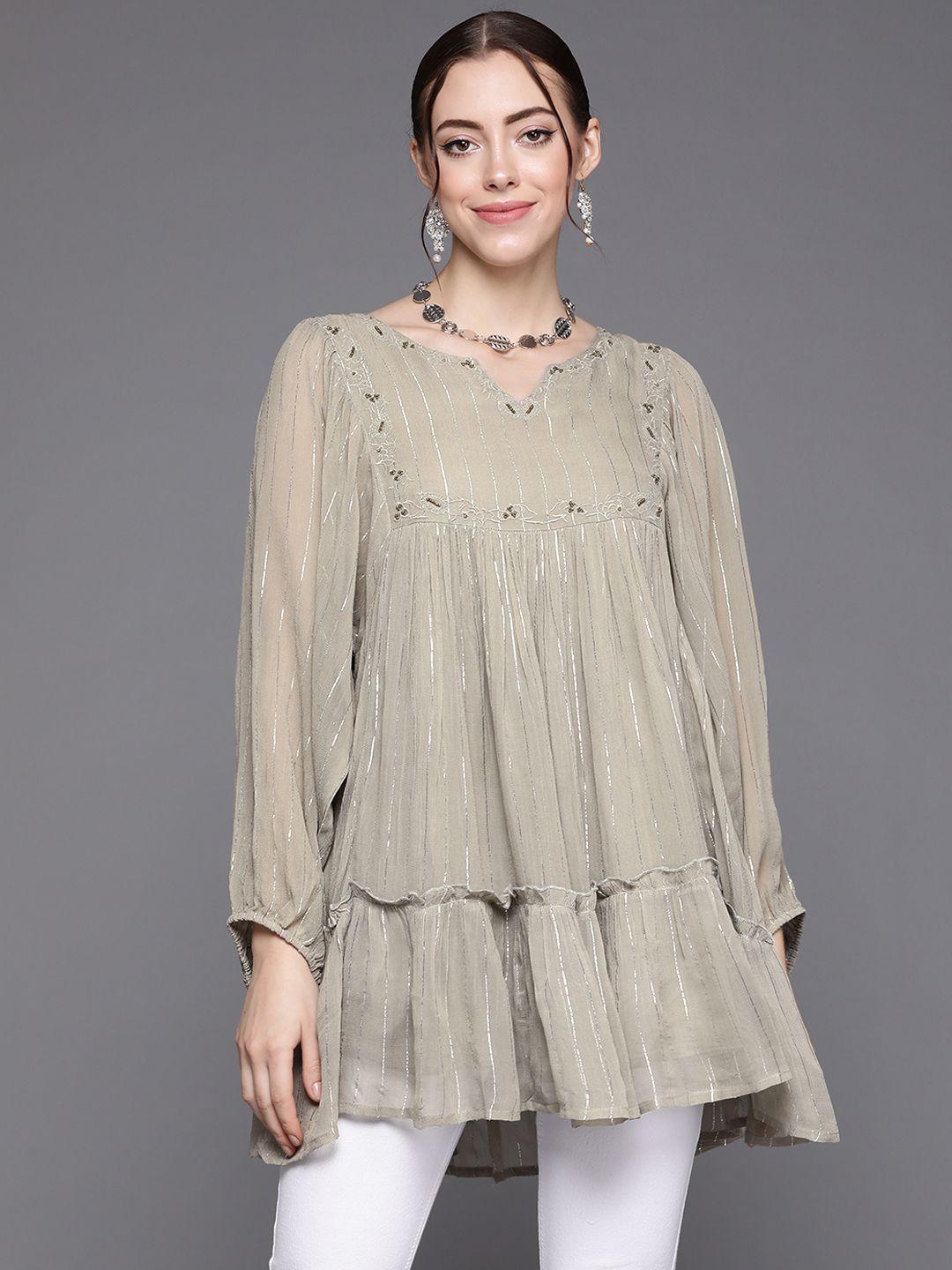 indo era grey layered georgette top