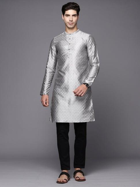 indo era grey regular fit embellished kurta