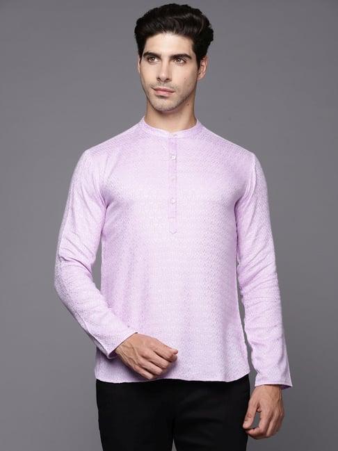 indo era lavender cotton regular fit embroidered short kurta